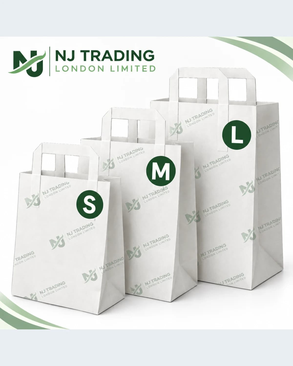 White Paper Bags with Handles - 3 pack sizes